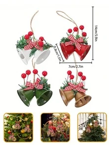 4pcs Iron Christmas Decoration Bells, 4 Different Colors, Decorated With Lace Mesh And Berry Patterns. They Have A Wind Chime-Like Effect, Creative Men's Gift, Personalized Gift, Suitable For Valentine's Day, Easter, New Year, For Both Men And Women. - Double-headed Bell - View 2
