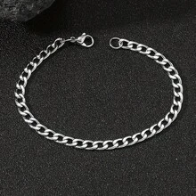1 Piece Men's Simple Stainless Steel Silver Chain Bracelet Hip-Hop Punk Style Fashion  Party Gift - bạc - Xem 4