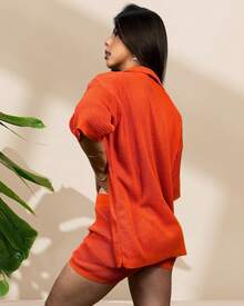 Luxury Beachwear Chemise And Shorts Cover-Up Set - 橘色 - 查看 2