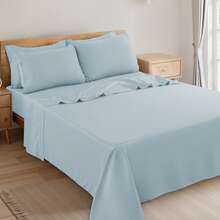 LUX DECOR 6-Piece Embroidered Bed Sheet Set – Brushed Microfiber, Deep Pocket, Lightweight & Breathable – Graduation Gifts, Home Decor, Sleep Protection For Dorms, Student Beds, Back‑To‑School Gift, Soft Bed Linens, Comfortable Sleep, Luxury Bed Set, Valentine's Day Bedroom, Spring Bedding Refresh, Guest Room Essentials, Dorm Room Bedding, Premium Bed Linens, Easy Care Sheets, Hypoallergenic Fabric, Year-Round Comfort, Master Bedroom Update, Matching Bedding Set, Hotel Quality Linens - 冰藍色 - 查看 3