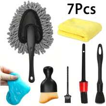 3/5/7pcs Car Interior Duster Detailing Brush Set Cleaning Gel Kit Soft Microfiber Towels Dash Vent Dusting Car Slime Putty Detailing Brushes Accessories Tools For Car Decoration Auto Truck SUV RV
