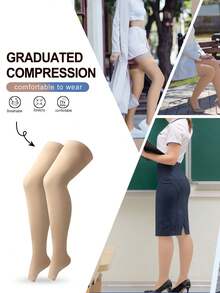 Calcetines altos hasta la rodilla para mujer con puntera abierta, compresión ligera de 15-20 mmHg, transpirables y suaves, con correa elástica antideslizante para adelgazar las piernas