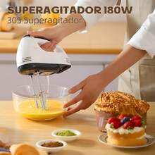 Batidora de Mano, Batidora Profesioal de 7 Velocidades, Batidora Electrica con 2 Varillas y 2 Ganchos, para Mezclar Galletas, Batir Alimentos, Huevos, Pasteles - Blanco - Ver 8