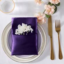 12pcs Satin Napkins 17" X 17" Square Dinner Napkins, Suitable For Party, Wedding, Event, Banquet, Daily Use (Deep Purple) - Multicolor - View 8
