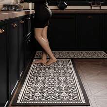 سجادة أرضية مطبخ بنقوش زهرية، مقاومة للزيت والانزلاق والسقوط، طول قابل للتخصيص