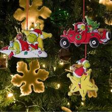 5pcs Grinchs 2025 New Christmas Decorations Hanging Ornaments, 2D Acrylic Christmas Tree Decorations, Car Decor, Christmas Atmosphere Decor, Party Favors