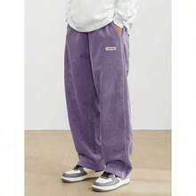 Men's Solid Color Casual Everyday Trousers Men's Streetwear Pants, Boy Friend Gifts, Back To School - 紫色 - 查看 1