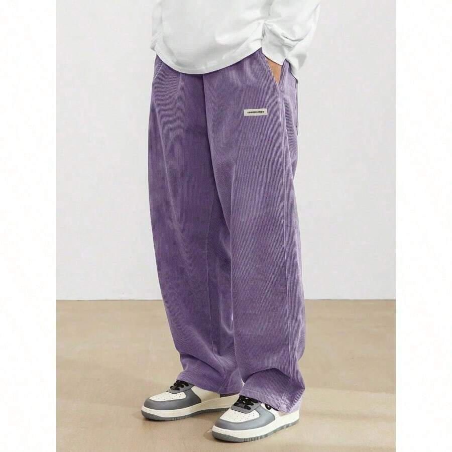 Men's Solid Color Casual Everyday Trousers Men's Streetwear Pants, Boy Friend Gifts, Back To School - 紫色 - 查看 1