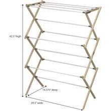 Household Essentials Clothes Drying Rack, Stabile Wood Frame With Slanted Feet, Smooth Vinyl Wrapped Rods, 23.8 Feet Of Hanging Space, Ready To Assemble, Flat Top, Natural - 天然/白松 - 查看 2