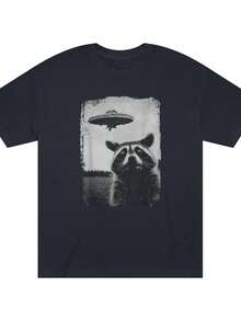 Bear Print, Men's Round Crew Neck Short Sleeve, Simple  Tees Fashion Regular Fit T-Shirts, Casual Comfy Breathable Top For Spring Summer Holiday Leisure Vacation Men's Clothing As Gift Tee For Adult, Men, Women, Teen, Teenager, Adolescent, Youth - Preto - Ver 2