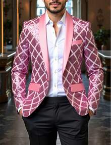 Men's Sequined Single Breasted Suit Jacket Is Perfect For Dinner Parties, Parties, Graduation Ceremonies, And Christmas Parties,  Formal Jackets For Weddings, Dances, And Nightclubs. - Hồng - Xem 1