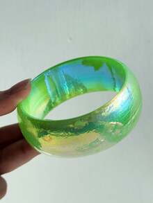 1pc Springtime Fresh Green Gradient Square & Circle Thick Resin Bracelet, Fashionable & Versatile Women's Jewelry, Personalized Gift - Multicolor - View 22