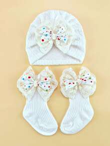 Conjunto de diadema, gorro y calcetines con estampado floral para bebé de 0 a 6 meses, gorro y calcetines para recién nacido, para todas las estaciones - Multicolor - Ver 8