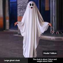 Kostium ducha na Halloween, makijaż na imprezę, peleryna ducha, przebieranie się na imprezę cosplay, biały płaszcz
