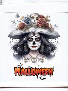 1PC Halloween Flower Skull Wall Sticker, Horror Art Wall Sticker Removable Vinyl Peel And Stick, Suitable For Halloween Party Toilet Door Living Room Bedroom Kitchen Decoration