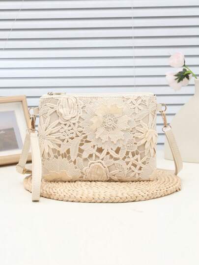 Elegant Women's Handbags And Wallets: Women's Shoulder Bag, Bohemian Lace Hollow Flower Pattern Shoulder Bag, Floral Applique Lightweight Clutch, Versatile Fashion Women's Bag, Solid Color Envelope Bag, Women's Party Dress, Party Bag, Holiday Party Dress, Valentine's Day Gift, Bridal Bag, Bridesmaid Bag, Suitable For Party, Date, Wedding, Evening (Pattern Random), Christmas Gift , Bohemian Outfit For Women ,Vacation Essentials