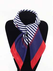 1pc Navy Silk Scarf, Professional Stewardess Small Neckerchief, New Women Fashion Versatile Scarf Tie For Bag Decor, Ribbon Accessory Necktie For Dress,Beach,Holiday - Multicolor - View 3