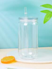 1PC/6pcs Colorful Plastic Cups With Lids And Straw PET Can Replacement For Water Bottle Shaped Cute Tumbler Drinking Plastic Cups For Party, Coffee, Milk Outdoor Sippy Cup Simple