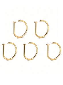 1/3/5 件女士假鼻环鼻中隔非穿孔鼻夹摇滚嘻哈不锈钢时尚朋克身体饰品，鼻环 - 彩色 - 查看 18