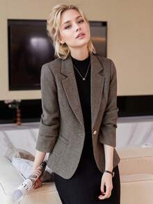 2025 New Arrival Women's Wool Blend Short Blazer Jacket, High-Quality Petite Fit Woolen Suit Coat For Autumn/Winter - Grey - View 5