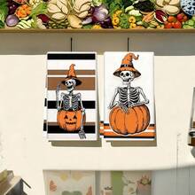 1 Set/1 Stück/2 Stücke Halloween Kürbis Schädel Muster Geschirrtücher, geeignet für Restaurants, Küchen, Badezimmer, tägliche Dekoration, tägliche Familienfeiern, Heimdekoration und bunte Haushaltsgegenstände. Sie können auch als Geschenke verwendet werden. - Verschiedenfarbig - Übersicht 6