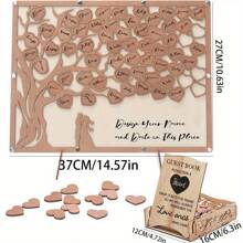 1 طقم كتاب ضيوف بديل للزفاف HYMENEX، كتاب ضيوف لحفل الزفاف، كتاب ضيوف بشعار قلب خشبي، لحفل زفاف أو عيد ميلاد أو ذكرى زواج