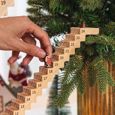1件装圣诞老人楼梯倒计时日历，木制圣诞老人爬楼梯圣诞节倒计时日历，24天倒计时日历，趣味圣诞装饰，节日房间家居派对装饰，家居装饰，圣诞装饰，房间装饰，冬季圣诞装饰，家居圣诞礼物，圣诞装饰