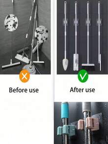8/6/4/1pc Multi Functional Mop And Broom Storage With Hooks, Wall Mounted Adhesive Broom Hanger, Detachable Waterproof And Anti Slip Tool Storage Rack Suitable For Home Bathrooms, Kitchens, Gardens And Garages - Multicolor - View 8