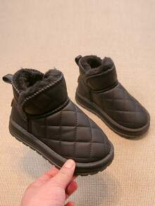 2025 Winter New Kids Snow Boots, Boys & Girls Plush Lined Warm Ankle Boots, Anti-Slip Soft Bottom Padded Short Boots - Black - View 4