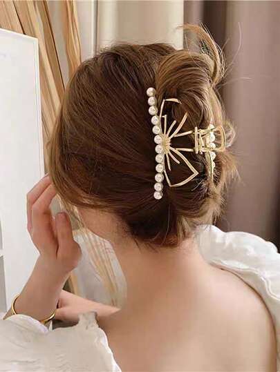 1 件金色合金蝴蝶结装扮发夹，适合女士日常使用派对发饰秋季配饰秋季发夹冬季配饰