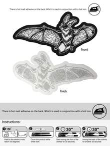 1 Pair Of Black & White Bat Patches – Punk & Gothic Style Embroidered Patches, Ideal For Decorating Jackets, Hats, Or Bags. Iron-On/Sew-On Design Available. - 彩色 - 查看 4