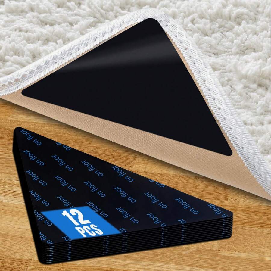 8 قطع من لوحات قابضة للسجاد من نوع GORILLA GRIP بانتظار البراءة، تمنع أركان السجاد من الالتواء والتجعد، لوحات لاصقة مرنة قابلة لإعادة الاستخدام، تمسك بالأرضية وتثبت السجاد في مكانه على الأرضيات الخشبية