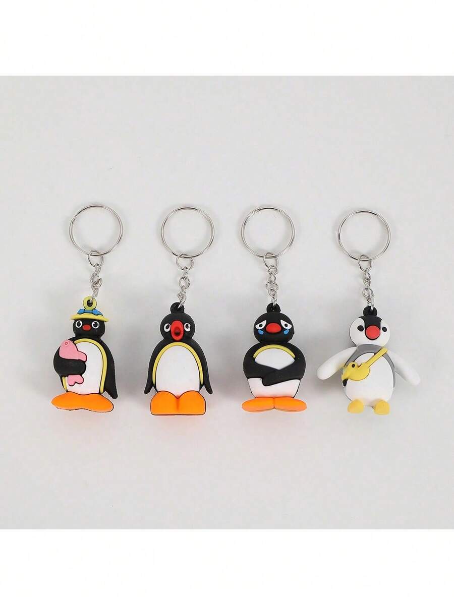 4pcs Cartoon 3D Penguin Style Keychain Set, Suitable For Back To School, Party, Holiday Small Car Accessories Bag Charm Letter Cute Goth Y2k Christmas Gift Ideas - Multicolor - View 1