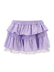 Women Lace Trim Ruffle Hem Micro Mini Skirts Elastic Low Waist Y2k Lace Layered Short Skirts Ruched A-Line Cute Tiered Ruffle Skirts Halloween/Christmas Costumes - 紫色 - 查看 6