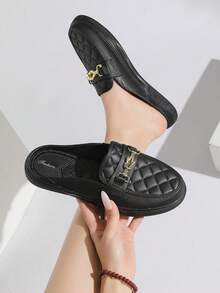 2025 New Metal Buckle Fashionable Solid Color Dress Shoes & Mules - Black - View 4