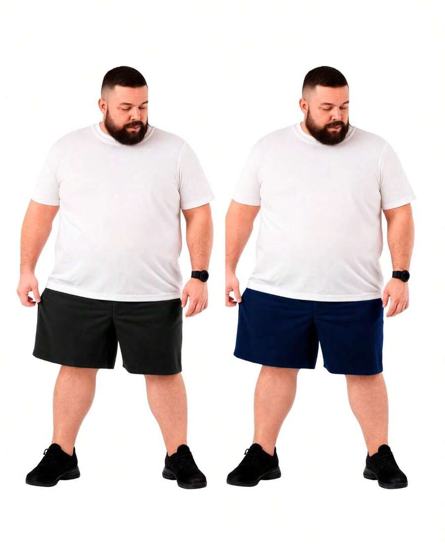 Tactel Plus Size Men's 2-Piece Bermuda Shorts - Sports Casual - Black/Navy Blue - View 1