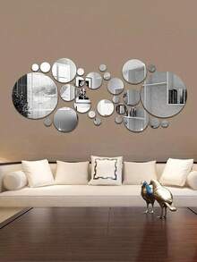 Set de 33 de autocolante de perete cu oglinzi acrilice DIY, autocolante pentru faianță cu oglinzi circulare, potrivite pentru decorarea camerei de zi și a dormitorului, decor DIY, decorare de perete, aranjare cameră, mobilier pentru casă, autocolante pentru oglinzi de perete, autocolante de perete din material acrilic durabil