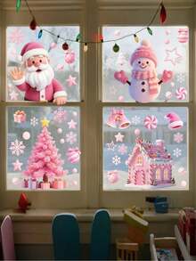 53 Piezas de Pegatinas Navideñas para Ventanas, Papá Noel, Muñeco de Nieve Navideño, Alce, Copos de Nieve, Campanas, Velas Navideñas, Ángeles, Decoraciones de Fiesta Navideña, Adecuadas para Ventanas de Vidrio del Hogar, Ventanas de Tiendas, Feliz Navidad, Pegatinas Navideñas para Pared, Pegatinas Navideñas Removibles de Papá Noel y Muñeco de Nieve para Decoración de Ventanas - Multicolor - Ver 4