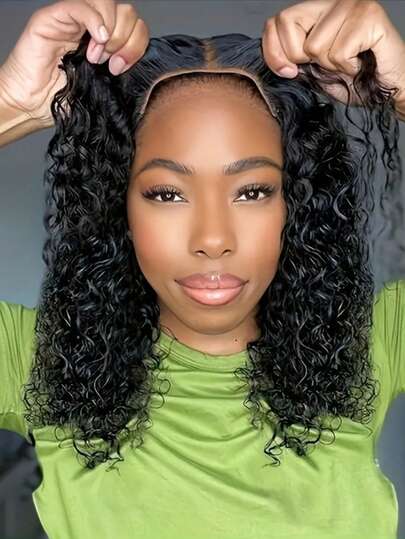 Peluca de cabello humano rizado con encaje frontal, prearrancada, con línea de cabello natural, lista para usar, 180 % de densidad, color natural.