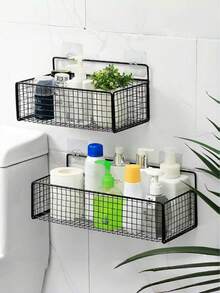 1/2/3pcs Iron Mesh Kitchen/Bathroom Storage Rack, Large Capacity Wall-Mounted Organizer Basket, No Drilling Required, Suitable For Kitchen, Bathroom, Dorm