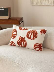 1pc Thanksgiving Beige Pumpkin Embroidered Throw Pillow Cover, Suitable For Indoor Decor, Harvest Festival Decorative Pillow Cover, Pillow Insert Not Included - Beige - View 7