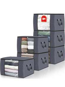 大容量储物袋 衣物收纳箱 可折叠衣柜收纳盒 带加固手柄的收纳盒，用于收纳衣物、毛毯、棉被、床单、枕头和玩具（灰色） 大容量带手柄储物袋 - 卧室和衣柜收纳盒 多用途储物盒 用于整理卧室衣柜、衣物、棉被、衣柜收纳盒（带手柄）