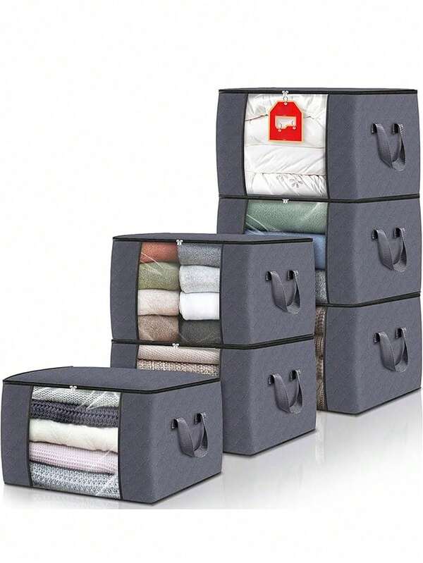 Bolsas de almacenamiento grandes Contenedores de almacenamiento de ropa Organizadores de armario plegables Contenedores de almacenamiento con asa reforzada para ropa, mantas, edredones, sábanas y juguetes (Gris) Bolsas de almacenamiento de gran capacidad con asas - Organizadores para dormitorio y armario Cajas y contenedores de almacenamiento multipropósito para organizar el dormitorio, el armario, la ropa, el edredón, la organización del armario con asa