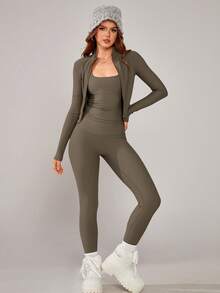 NcmRyu Set de 3 jachete sport confortabile pentru femei, toamnă/iarnă, cu talie elastică, potrivite pentru alergare, antrenament, fitness, yoga