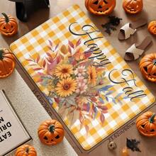 1 Stück Thanksgiving Rustikaler gelber Karomuster & Gänseblümchen Muster Fußmatte, weich rutschfest saugfähig waschbar Küchenmatte, festliche gemütliche Eingangsmatte, rechteckiger Florteppich Feiertags-Heimdekoration für Wohnzimmer, Schlafzimmer, Küche, Waschraum, Badezimmer