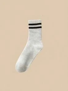 3 أزواج من الجوارب الرياضية متوسطة الطول ذات الخطوط المزدوجة باللون الأسود والأبيض والرمادي، مناسبة لجميع المواسم، للجنسين