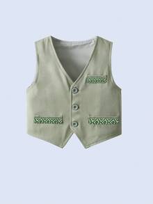 BOARNSEORL 男婴绅士套装三件套：白色长袖衬衫配领结、绿色马甲和裤子，时尚优雅，适合生日派对、聚会、晚宴等场合。 - 綠色 - 查看 5