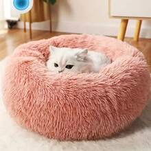 1 pieza Cama para mascotas con forma de rosquilla, Almohadilla y Casa para Gatos - Suave y Esponjoso Pelaje Sintético, Cálido y Suave, Adecuado para Perros y Gatos Pequeños, Medianos y Grandes. - Gris Claro - Ver 8