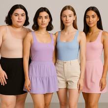 Kit 4 Bory Bodi Leotard Tank Top Thick Strap Casual Second Skin Fashion Women's Female P M G GG - 裸色/淡紫色/藍色/粉紅色 - 查看 2