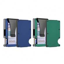 1 Or 2-Pack: RFID Blocking Slim Credit Card Holder Wallet For Men – Minimalist, Scratch-Resistant, With Removable Money Clip | Modern, Durable, Everyday Carry - Green and Blue - 查看 1